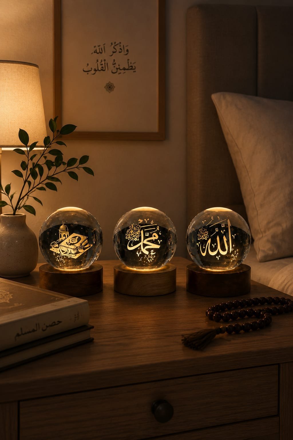 3D Islamic Crystal LED Lamp Set – Allah, Muhammad & Quran Design